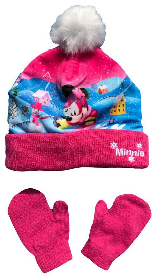 Disney Baby Bommelmütze Minnie Mouse Mütze Mädchen Set Wintermütze + Handschuhe Mädchen pink oder rosa Gr. 48 und 50 cm von Disney Baby