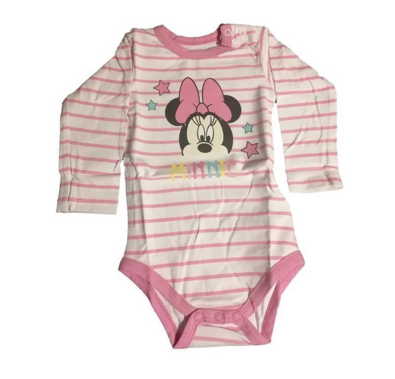 Disney Baby Langarmwickelbody Langarm-Body für Kleinkinder - "Minnie" - weiß-rosa gestreift mit niedlichem Frontprint von Disney Baby
