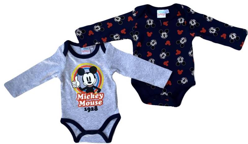 Disney Baby Strampler 2x Mickey Mouse Disney Baby Jungen Body Set Doppelpack Hellgrau + Navy 3 6 9 12 18 Monate Gr.62 68 74 80 86cm von Disney Baby