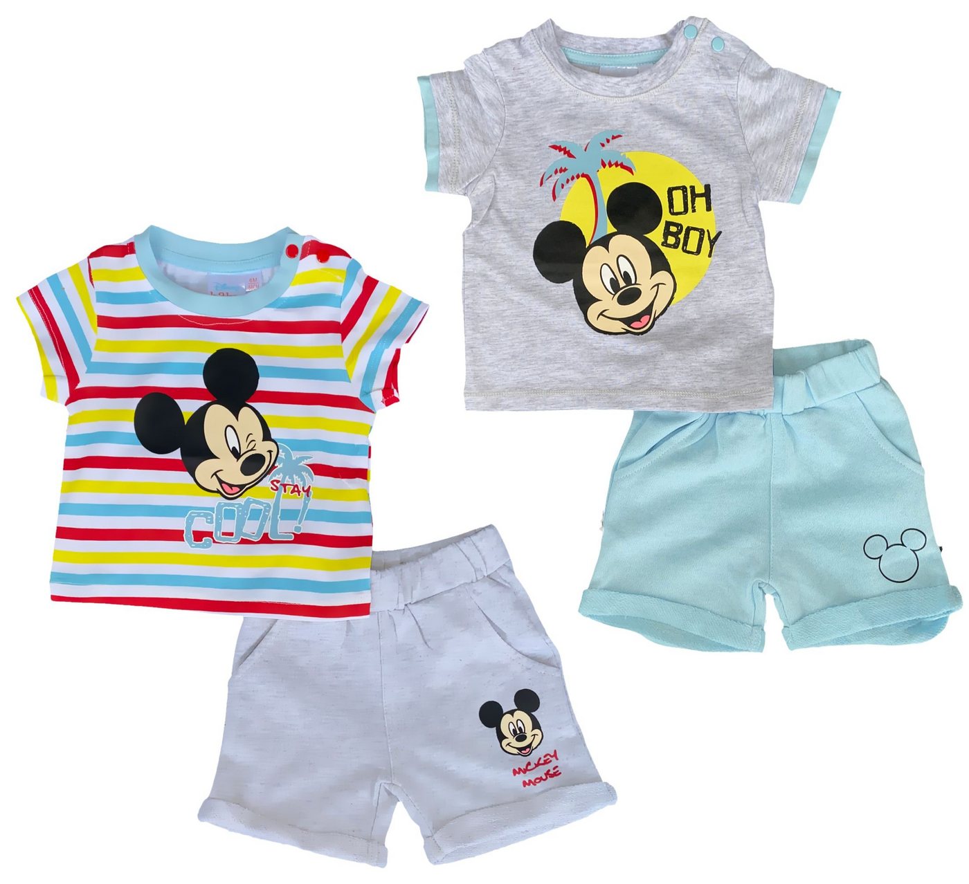 Disney Baby T-Shirt & Shorts Baby Set 2X T-Shirt und Shorts 4 Teile Mickey Mouse Gr. 62 68 80 86 92 für Jungen 3 6 12 18 24 Monate von Disney Baby