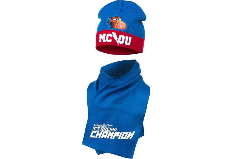 Disney Cars Schlupfmütze Disney Cars Lighning McQueen Kinder Winter Set Mütze plus Schal Gr. 52 bis 54, Blau oder Rot von Disney Cars