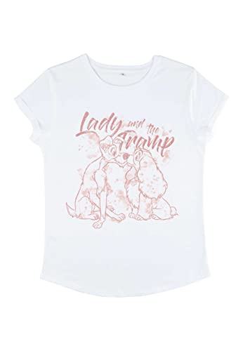 Disney Classics Lady & The Tramp - Lady Tramp Lineart Women's Rolled-sleeve White L von Disney