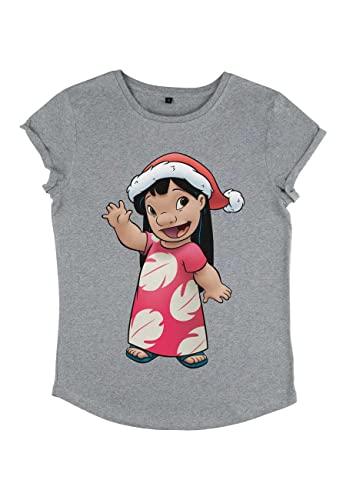 Disney Damen Lilo & Stitch Lilo Holiday Women's Organic Rolled Sleeve T-shirt, Melange Grey, S von Disney Classics