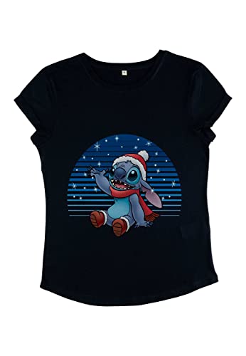 Disney Damen Lilo & Stitch Snowing Stitch Women's Organic Rolled Sleeve T-shirt, Marineblau, S von Disney Classics