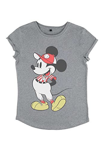 Disney Damen Mickey Classic Baseball Season Mickey Women's Organic Rolled Sleeve T-shirt, Melange Grau, XL von Disney Classics