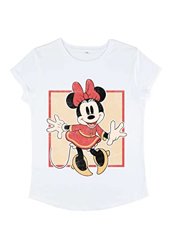 Disney Damen Mickey Classic Chinese Minnie Women's Organic Rolled Sleeve T-shirt, Weiß, S von Disney Classics