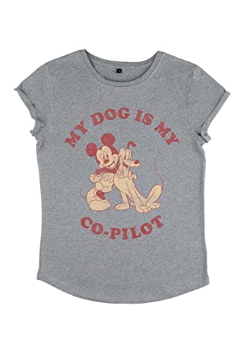 Disney Damen Mickey Classic Copilot Women's Organic Rolled Sleeve T-shirt, Melange Grey, M von Disney Classics