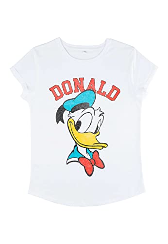 Disney Damen Mickey Classic Donald Women's Organic Rolled Sleeve T-shirt, Weiß, XL von Disney Classics