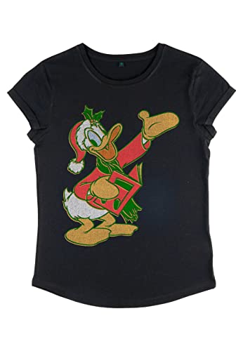 Disney Damen Mickey Classic Duck Carols Women's Organic Rolled Sleeve T-shirt, Schwarz, XL von Disney Classics