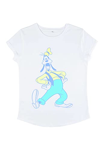 Disney Damen Mickey Classic Goofy Neon Women's Organic Rolled Sleeve T-shirt, Weiß, M von Disney Classics