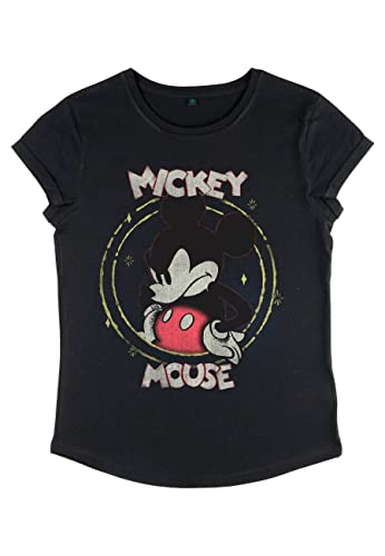 Disney Damen Mickey Classic Gritty Mickey Women's Organic Rolled Sleeve T-shirt, Schwarz, M von Disney Classics