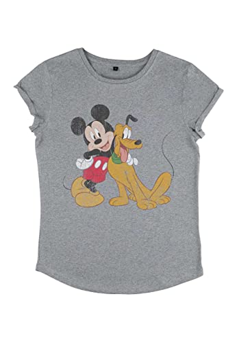 Disney Damen Mickey Classic Mickey And Pluto Women's Organic Rolled Sleeve T-shirt, Melange Grey, M von Disney Classics