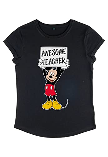 Disney Damen Mickey Classic Mickey Awesome Teacher Women's Organic Rolled Sleeve T-shirt, Schwarz, S von Disney Classics