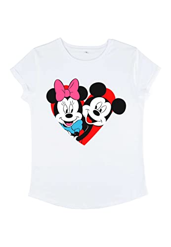 Disney Classics Mickey Mouse - MICKEY MINNIE HEART Women's Rolled-sleeve White XL von Disney