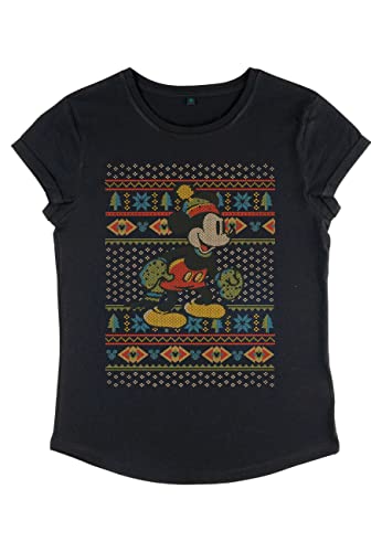 Disney Damen Mickey Classic Vtg Mickey Sweater Women's Organic Rolled Sleeve T-shirt, Schwarz, S von Disney Classics