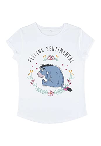 Disney Damen Winnie The Pooh Eeyore Flowers Women's Organic Rolled Sleeve T-shirt, Weiß, M von Disney Classics