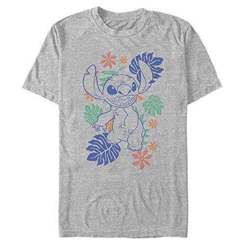 Disney Unisex Lilo & Stitch Retro Tropical Tonal Stitch Organic Short Sleeve T-shirt, Melange Grey, M von Disney Classics