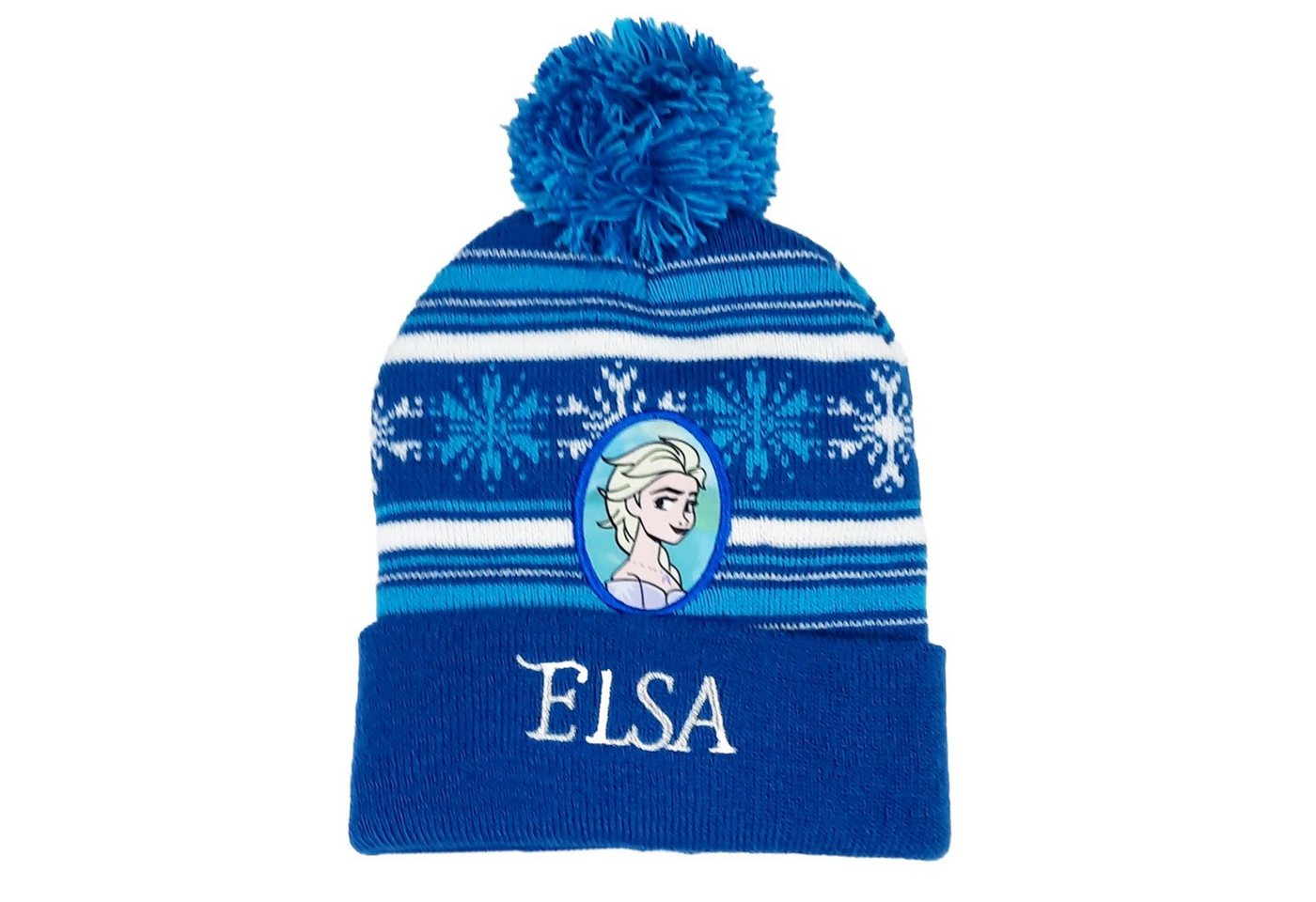 Disney Frozen Bommelmütze Die Eiskönigin Elsa - Kinder Mütze Gr. 52 oder 54, in Blau von Disney Frozen