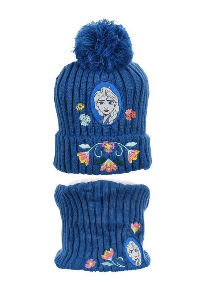 Disney Frozen Bommelmütze Eiskönigin Elsa Kinder Mädchen Winter-Set Strick Mütze und Schal (SET) von Disney Frozen