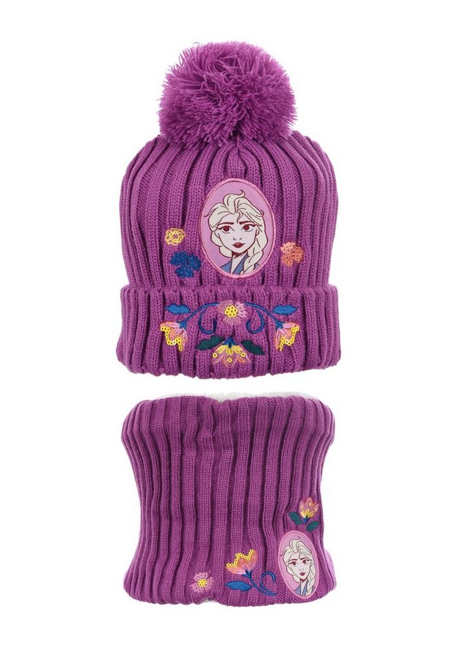 Disney Frozen Bommelmütze Eiskönigin Elsa Kinder Mädchen Winter-Set Strick Mütze und Schal (SET) von Disney Frozen