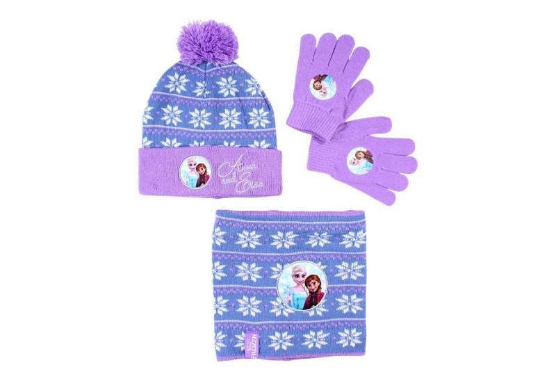 Disney Frozen Bommelmütze Elsa & Anna (3-St) Mädchen Winter-Set Mütze Einheitsgröße 2-5 Jahre von Disney Frozen