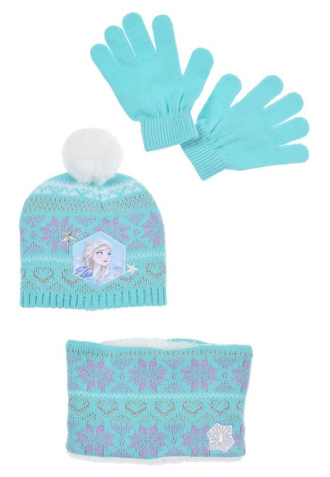 Disney Frozen Bommelmütze Mädchen Kinder Winter-Set 3 tlg. Mütze, Schal & Handschuhe (SET) von Disney Frozen