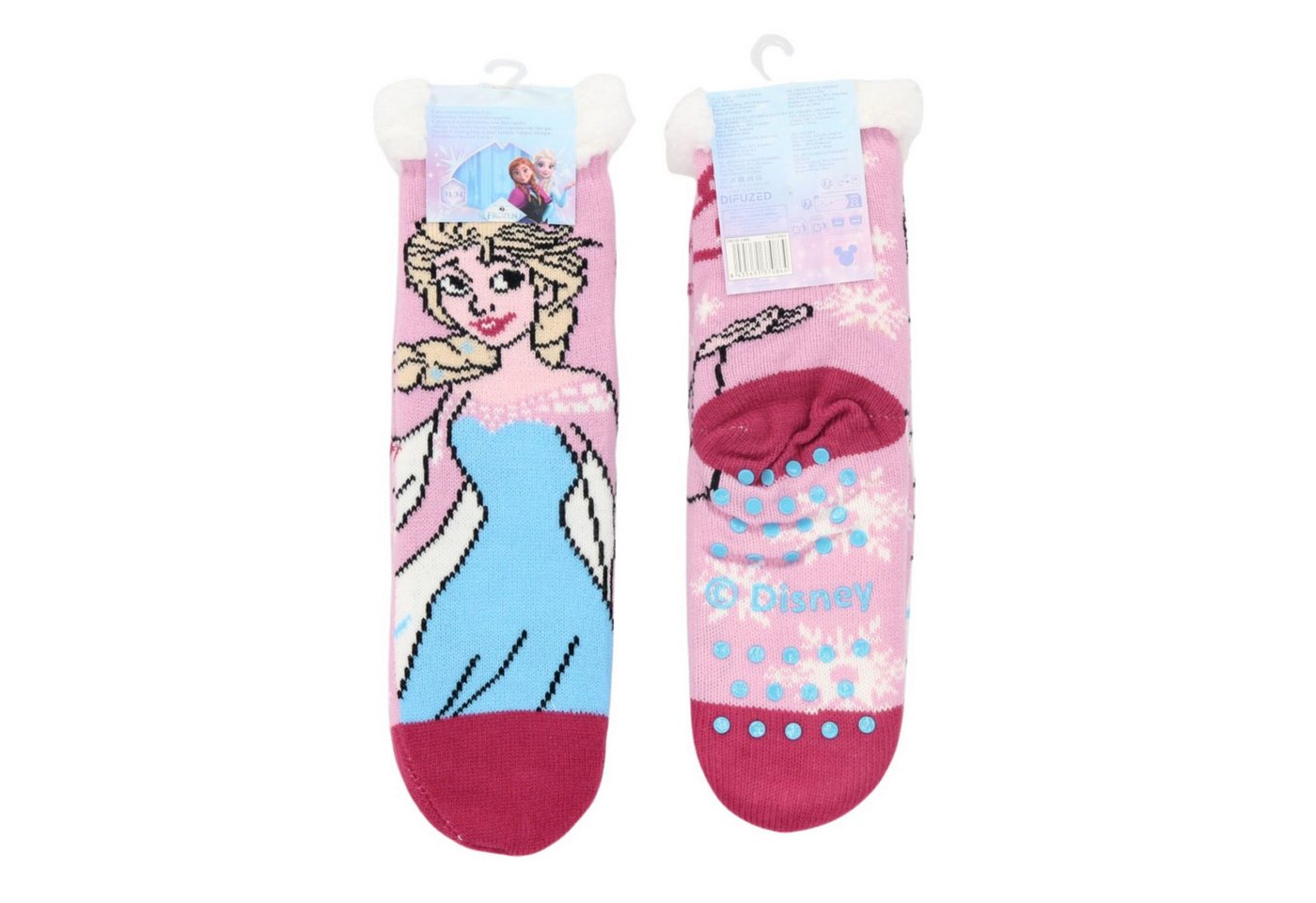Disney Frozen Socken Die Eiskönigin Frozen Sherpa Kinder Socken mit Anti Rutsch rosa (Single Pack, 1 Paar) Flauschige Sherpa Socken mit ABS Anti Rutsch von Disney Frozen