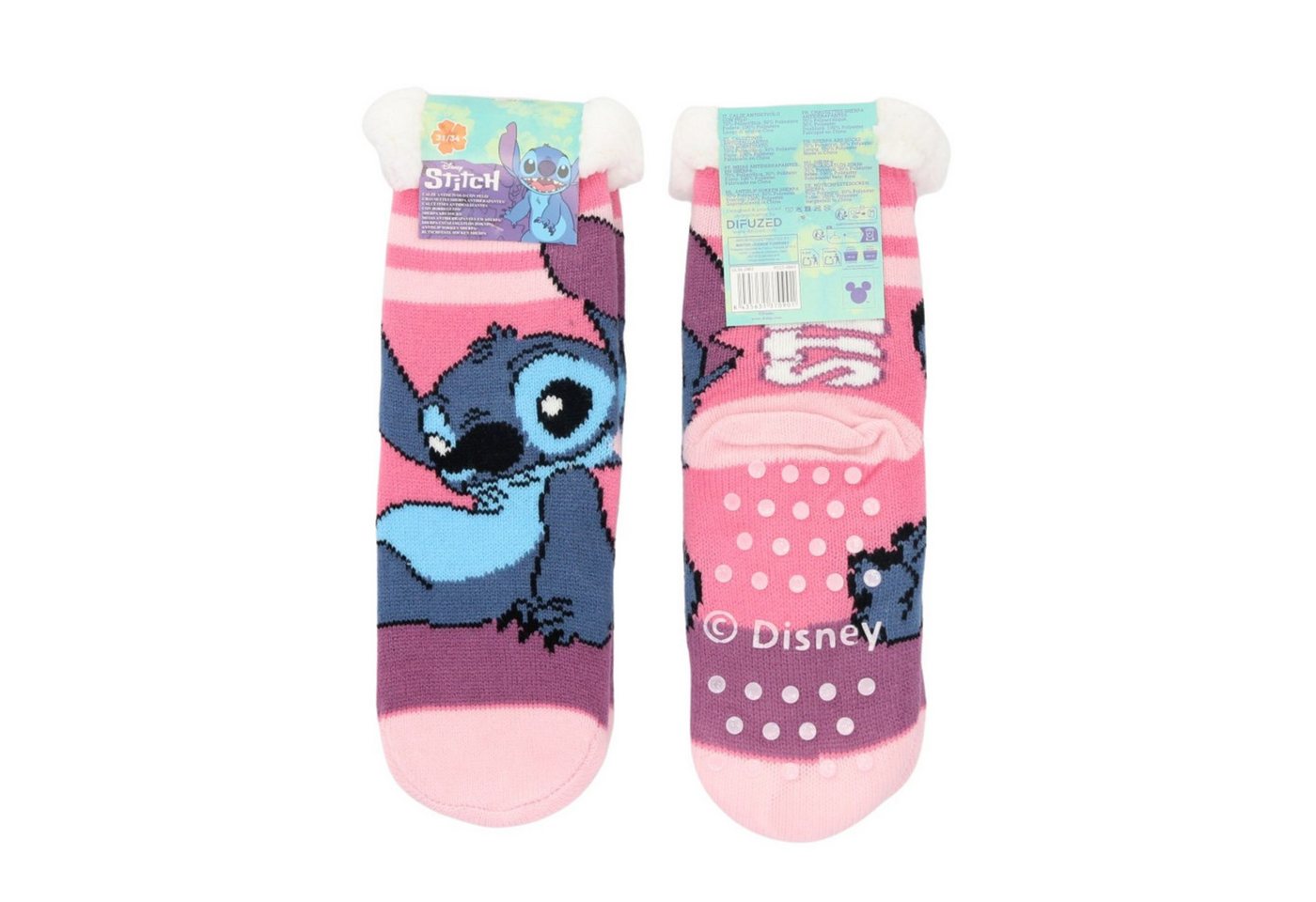 Disney Frozen Socken Disney Stitch Sherpa Kinder Socken Anti Rutsch rosa EU 23 34 (Single Pack, 1 Paar) Flauschige Sherpa Socken mit ABS Anti Rutsch von Disney Frozen