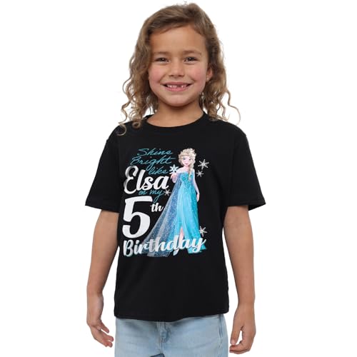 Frozen Bright Like ELSA 5th Birthday Girls T Shirt, Black, 7-8 Years von Disney Frozen
