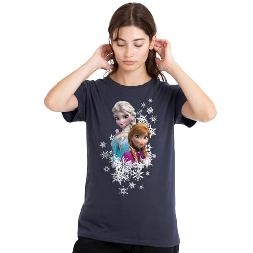 Frozen ELSA and Anna Snowflake Portrait Ladies T Shirt, Deep Navy, Large von Disney Frozen
