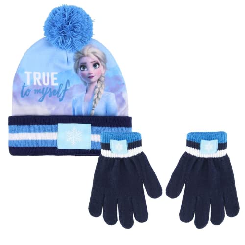Frozen II, Wintermütze + Handschuhe für Mädchen, 2-teiliges Winterset, Disney Prinzessin Elsa, Baskenmütze. von Disney Frozen
