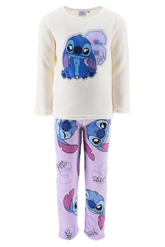 Disney Lilo und Stitch Pyjama für Mädchen, Samt T-Shirt und Lange Hose, Zweiteiliger Schlafanzug aus Weichem Fleece, Größe 10 Jahre | Weiß von Disney