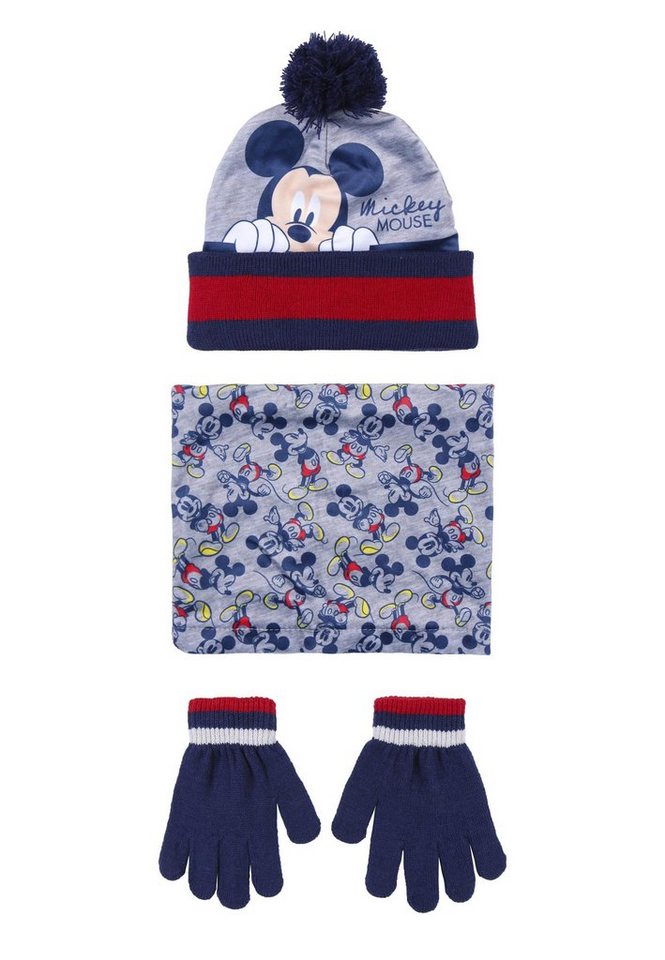 Disney Mickey Mouse Mütze & Schal Kinder Jungen Winter-Set Mütze Schlauch-Schal Handschuhe (SET, 3-tlg) von Disney Mickey Mouse