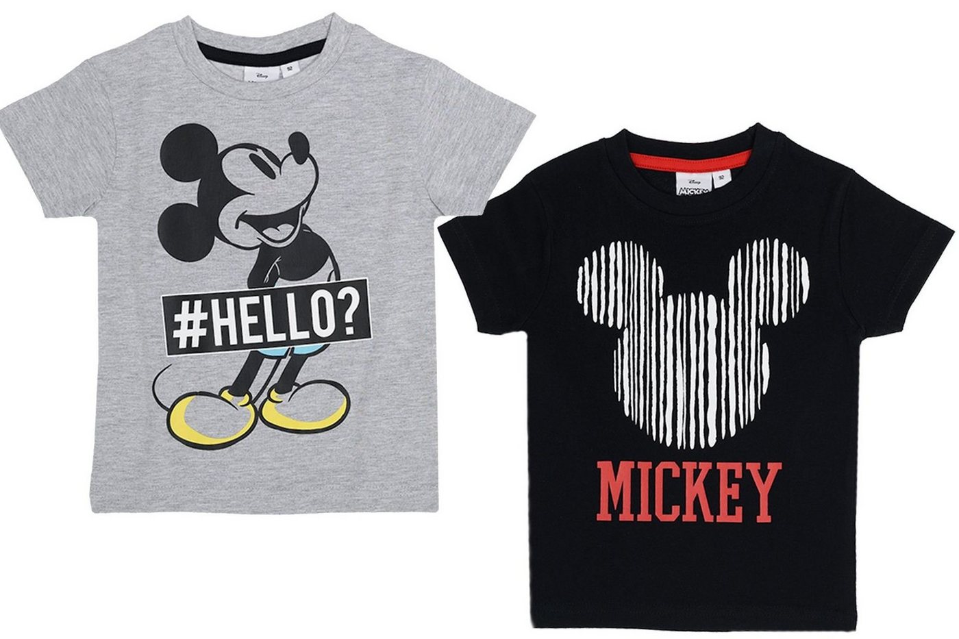 Disney Mickey Mouse T-Shirt 2x MICKEY MOUSE T-Shirt Jungen Doppelpack grau + schwarz Jungenshirt Kinder Größen 92 104 116 128 für 2 3 4 5 6 7 8 9 10 Jahre von Disney Mickey Mouse