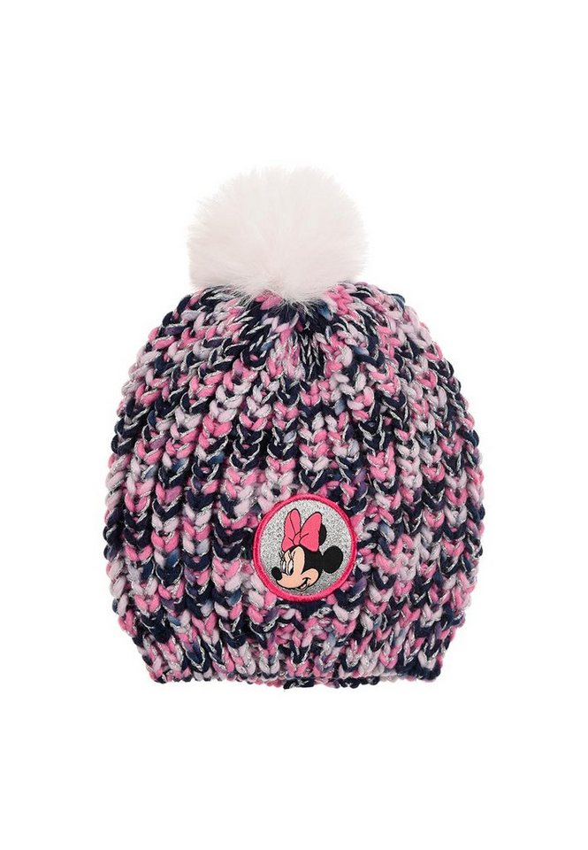 Disney Minnie Mouse Bommelmütze Kinder Mädchen Winter-Mütze Strick-Mütze mit Kunstpelz Bommel von Disney Minnie Mouse