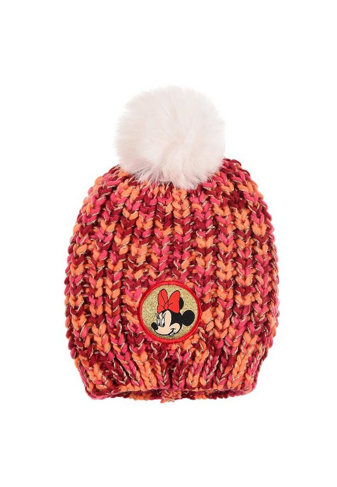 Disney Minnie Mouse Bommelmütze Kinder Mädchen Winter-Mütze Strick-Mütze mit Kunstpelz Bommel von Disney Minnie Mouse