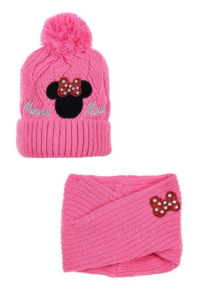 Disney Minnie Mouse Bommelmütze Kinder Mädchen Winter-Set Mütze und Loop Mini Maus (SET) von Disney Minnie Mouse