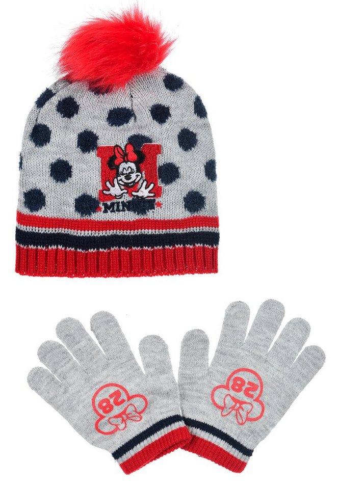 Disney Minnie Mouse Bommelmütze Mädchen Kinder Winter-Set 2 tlg. Mütze & Handschuhe (SET) von Disney Minnie Mouse