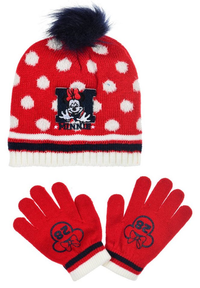 Disney Minnie Mouse Bommelmütze Mädchen Kinder Winter-Set 2 tlg. Mütze & Handschuhe (SET) von Disney Minnie Mouse