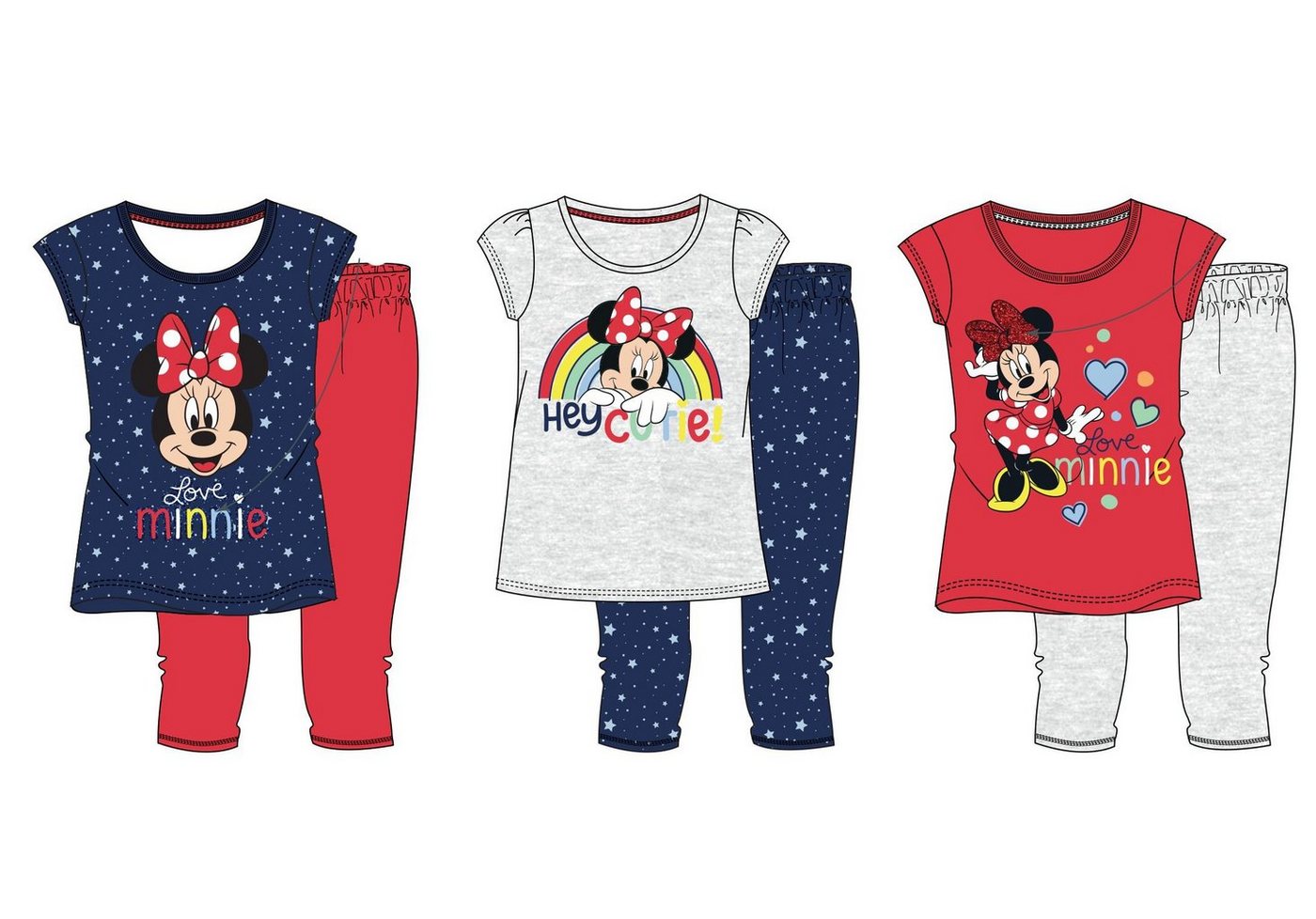 Disney Minnie Mouse Capri-Pyjama 3x MINNIE MOUSE Pyjama Mädchen Schlafanzug Set 3 Stück Kinder 2 3 4 5 6 7 8 9 10 Jahre Gr.98 104 110 116 128 von Disney Minnie Mouse