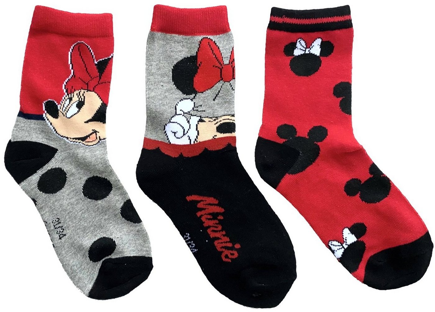 Disney Minnie Mouse Feinsocken 3x MINNIE MAUS Mädchen Socken 3 Paar 23/26 27/30 31/34 von Disney Minnie Mouse