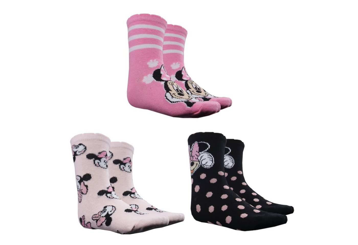 Disney Minnie Mouse Freizeitsocken Minnie Maus Mädchen Kinder Socken 3er Pack Gr. 23 bis 38 von Disney Minnie Mouse