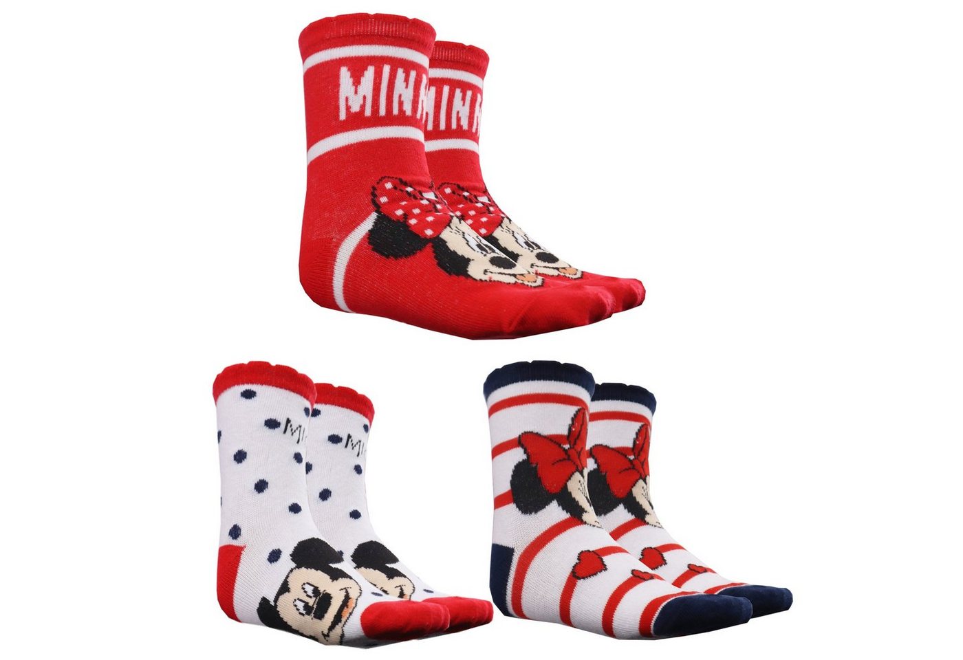 Disney Minnie Mouse Freizeitsocken Minnie Maus Mädchen Kinder Socken 3er Pack Gr. 23 bis 38 von Disney Minnie Mouse