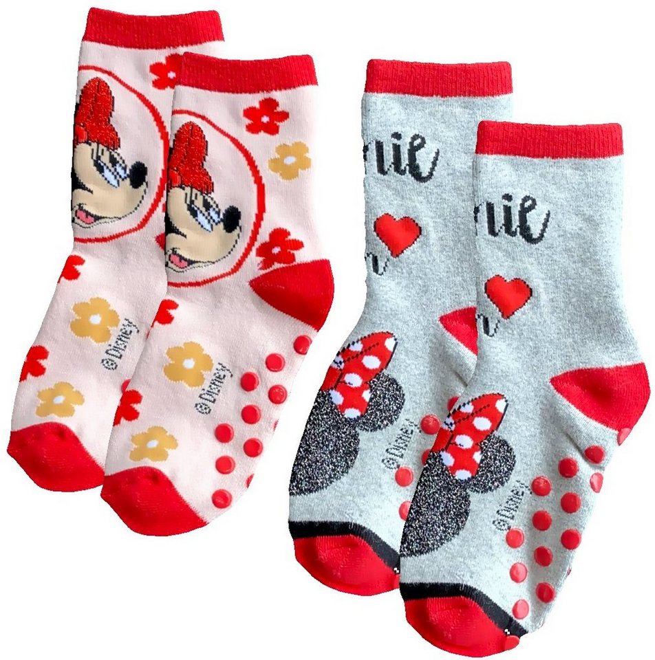 Disney Minnie Mouse Haussocken Minnie Mouse 2 Paar Anti-Rutsch Socken Mädchen Socken Hausschuhe von Disney Minnie Mouse