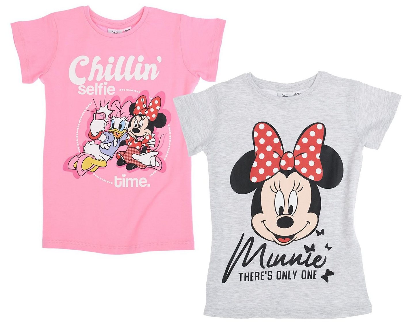 Disney Minnie Mouse Print-Shirt 2x MINNIE MOUSE T-Shirt Mädchen Doppelpack grau + rosa Mädchenshirt Kinder Größen 92 104 116 128 für 2 3 4 5 6 7 8 9 10 Jahre von Disney Minnie Mouse