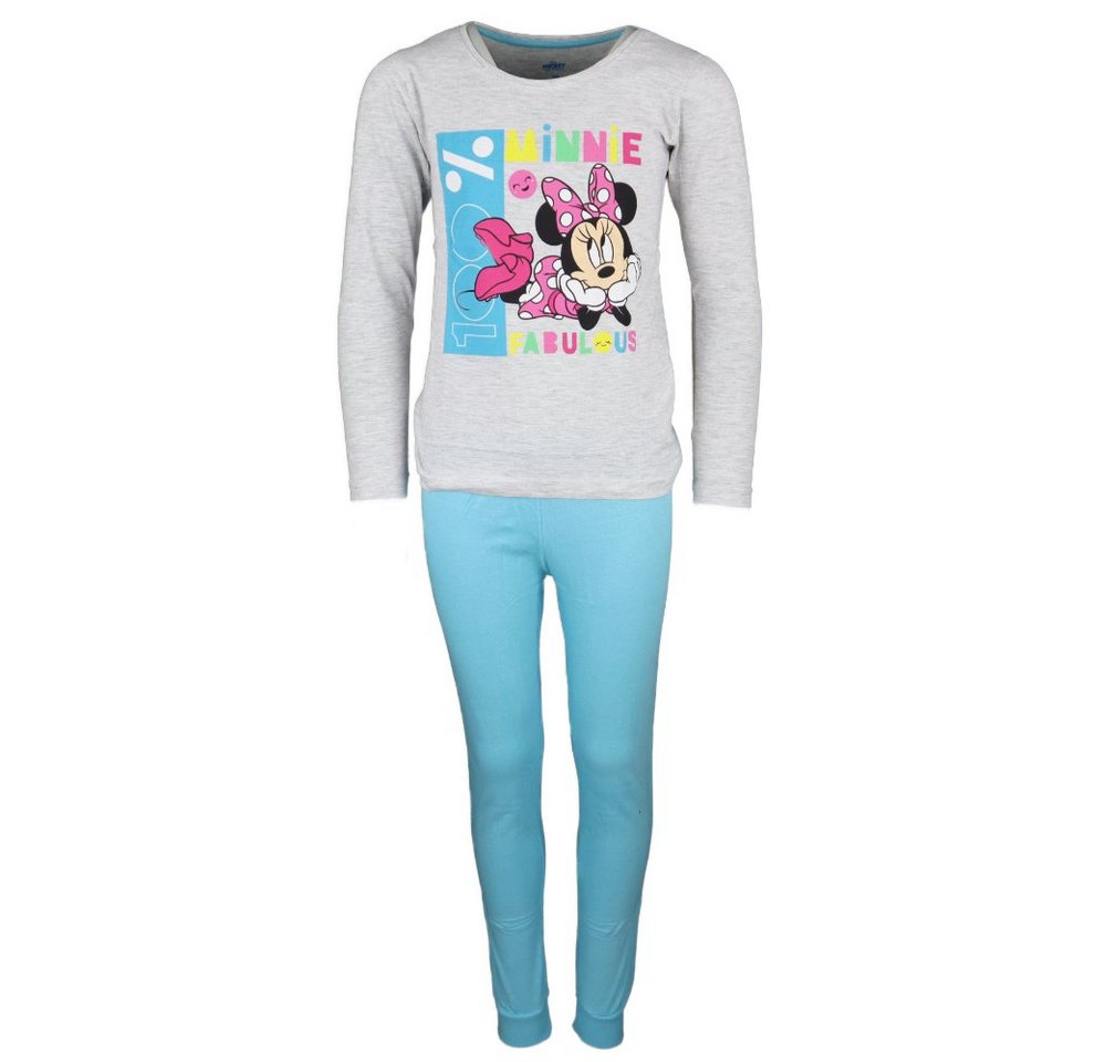 Disney Minnie Mouse Schlafanzug Minnie Maus Fabulous Kinder Pyjama Gr. 104 bis 134, Grau Blau von Disney Minnie Mouse