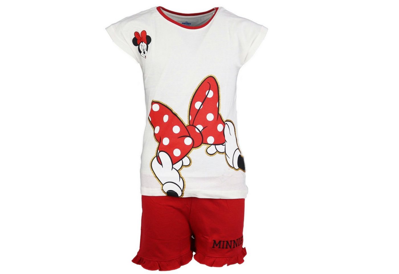 Disney Minnie Mouse Schlafanzug Minnie Maus Mädchen kurzarm Pyjama Gr. 134 bis 164, Baumwolle, Rot oder Schwarz von Disney Minnie Mouse