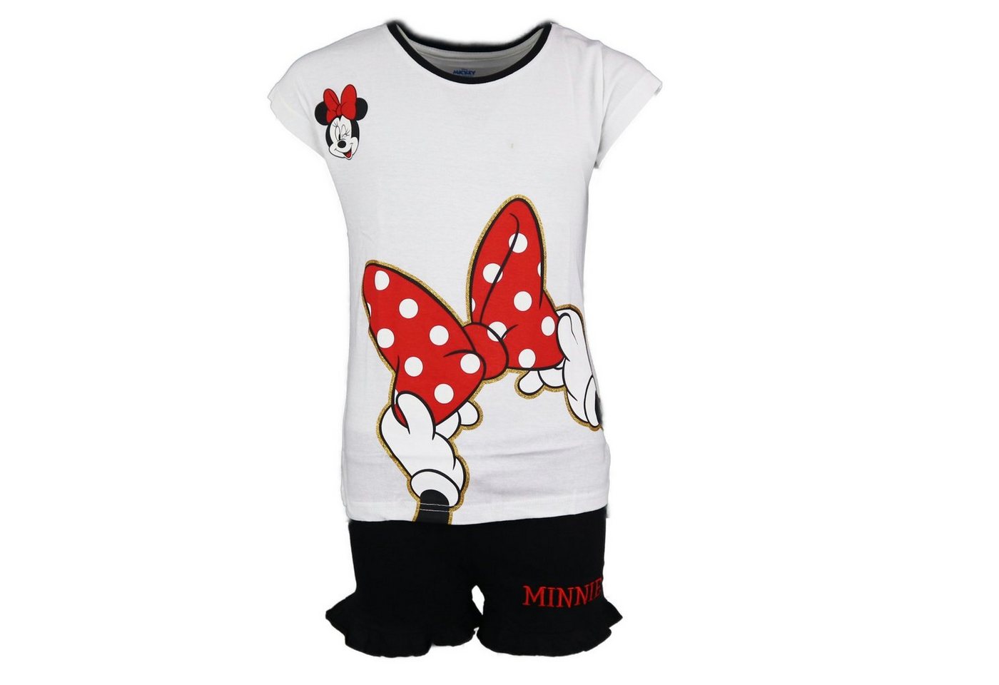 Disney Minnie Mouse Schlafanzug Minnie Maus Mädchen kurzarm Pyjama Gr. 134 bis 164, Baumwolle, Rot oder Schwarz von Disney Minnie Mouse