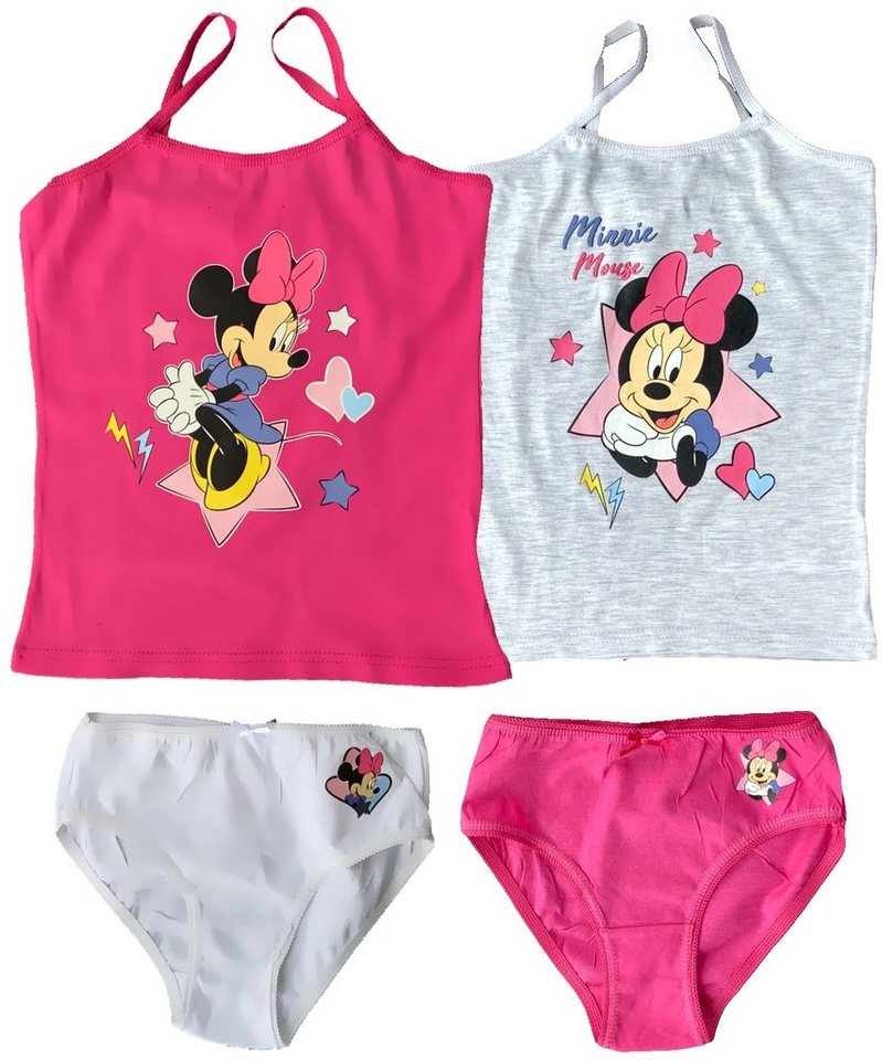 Disney Minnie Mouse Slip Minnie Mouse Mädchen Unterwäsche Set Unterhemden + Slips 4 Teile Trägershirt + Schlüpfer Gr.98 104 110 116 128 von Disney Minnie Mouse