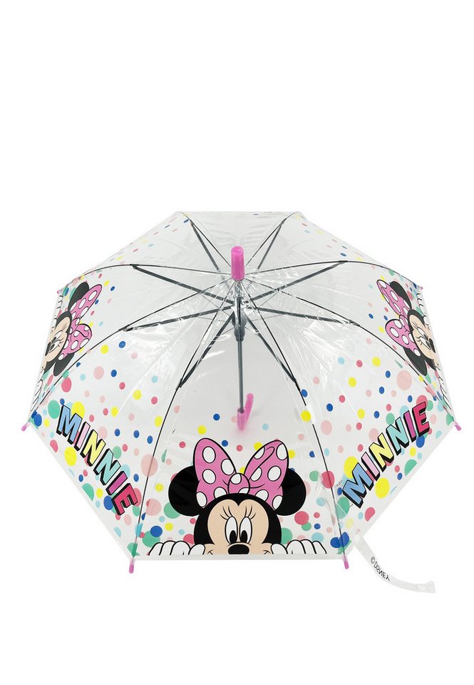 Disney Minnie Mouse Stockregenschirm Kinder Regenschirm weiß bunt Punkte 82 cm, windfest von Disney Minnie Mouse